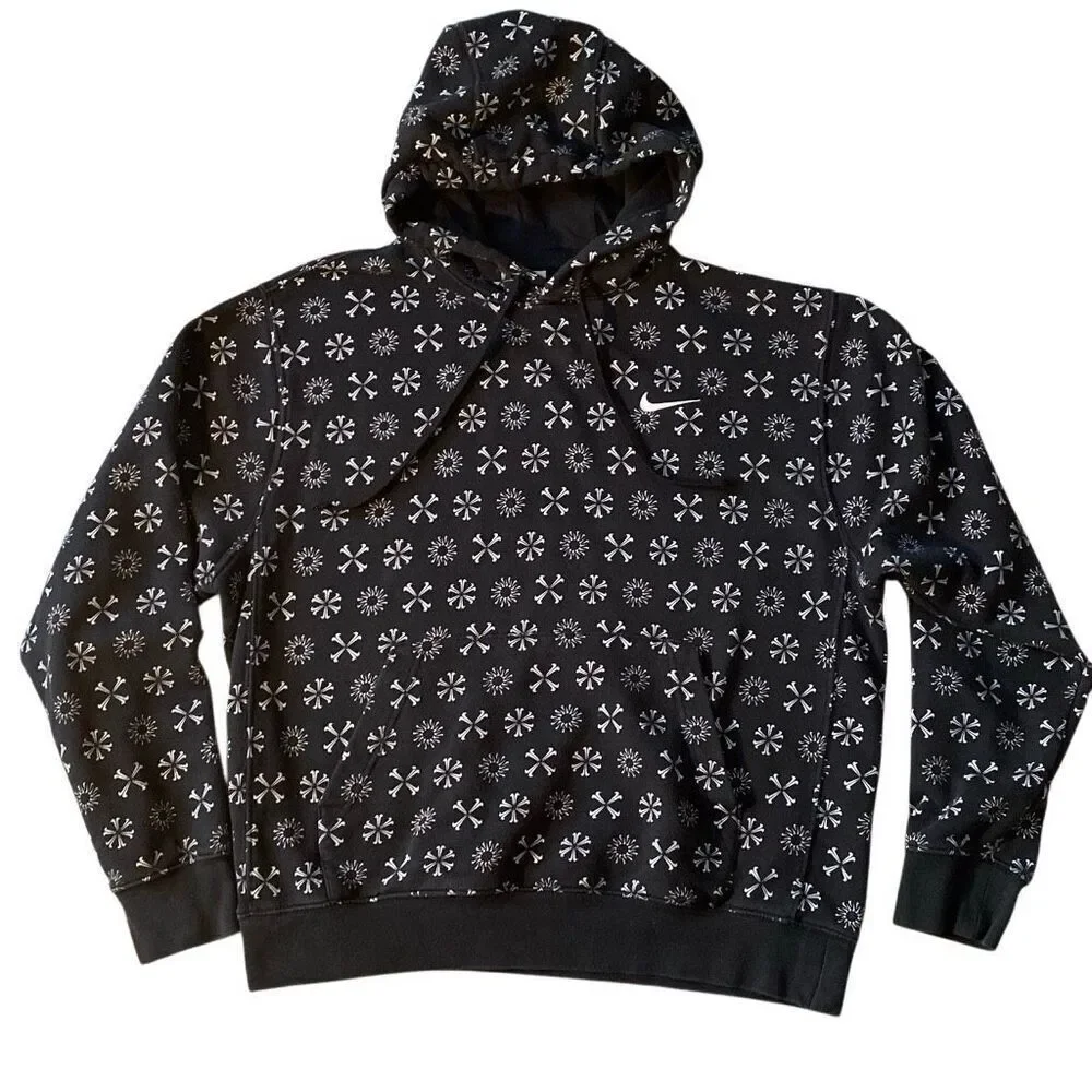Nike Pinwheel Hoodie AOP Sz L All Over Print Sweatshirt Black & White Medium